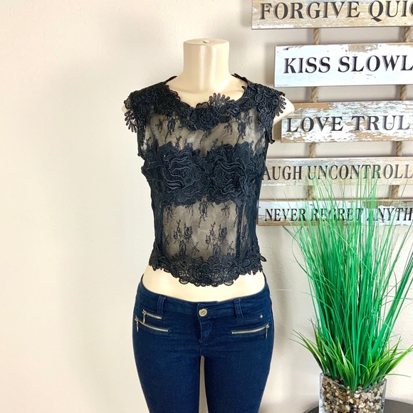 36 Point 5 Tops - 36 POINT 5 | Sheer Lace Crop Top